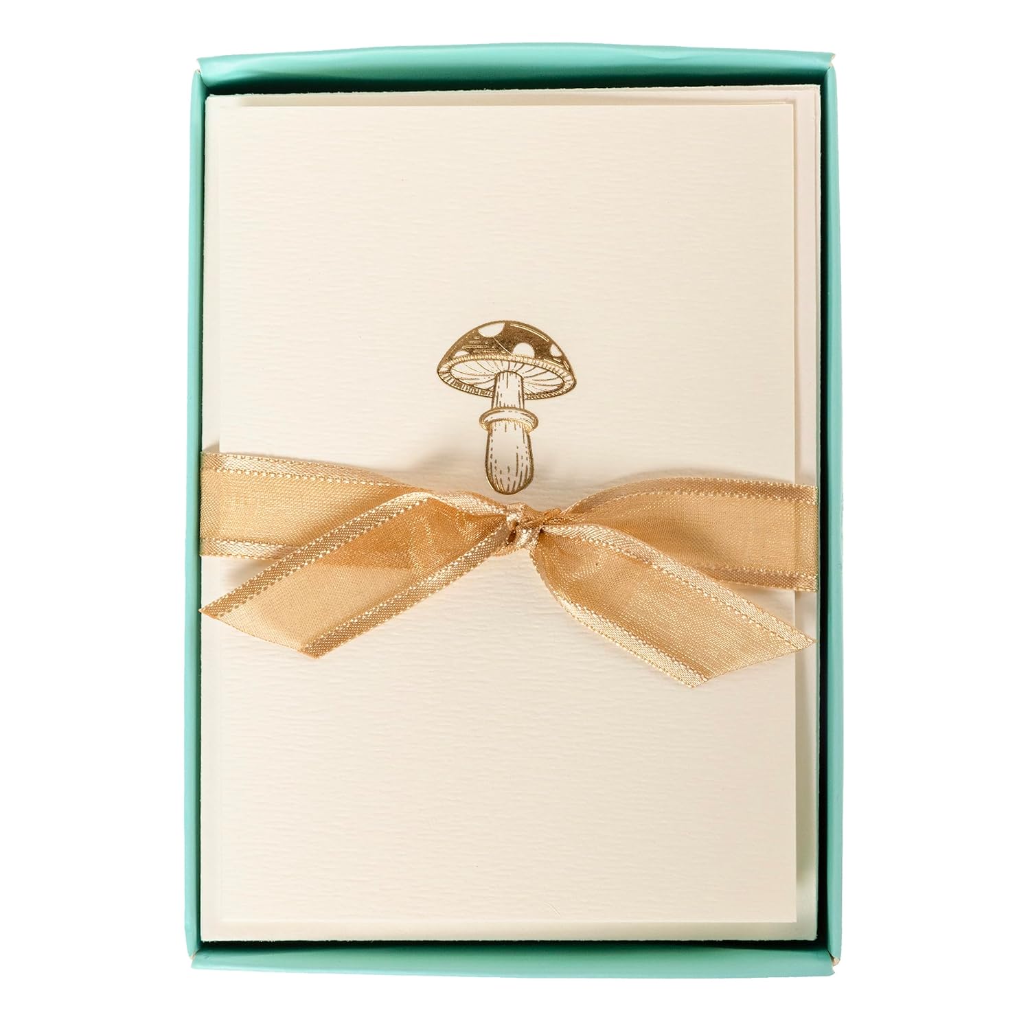 Mushroom Cards, Pack Of 10 Cards With Envelopes, All Occasion Greetings, Blank Inside, Gold Foil Embossing, La Petite Press Collection Boxed Set, 3.25" X 4.75"