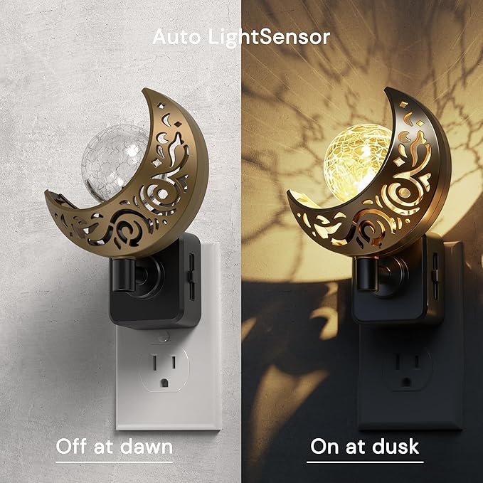 2 Pack LED Moon Sphere Night Lights Plug-In Dimmable Dusk to Dawn Sensor