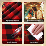 African American Religious Christmas Table Runner Buffalo Plaid Black Jesus Nativity Scene Table Runner For Home Decoration Xmas Winter Holiday Kitchen Decor (13" X 72")