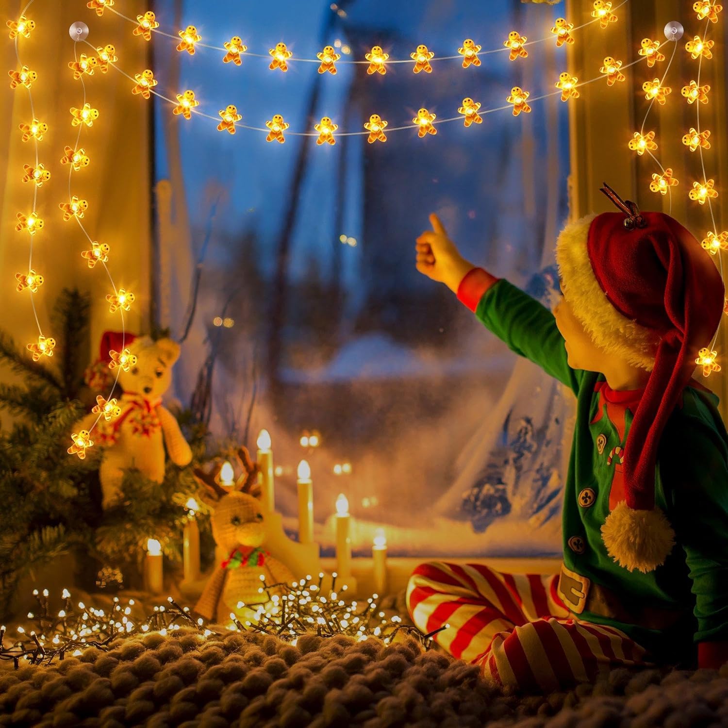 1 Pack Christmas Gingerbread Man String Lights, Indoor Xmas String Light, Waterproof Christmas Usb Battery Powered Led,