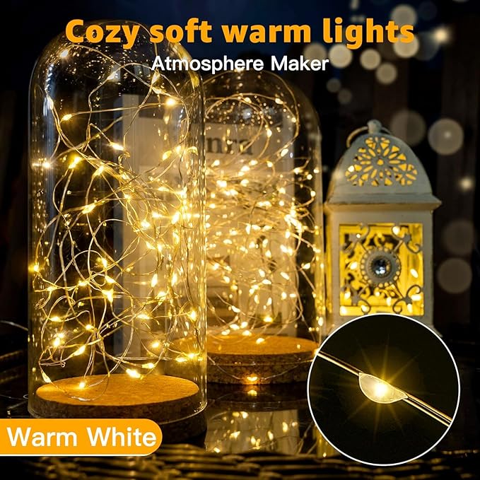 20 Pack Battery Operated Fairy Lights 7FT 20 LED Warm White Mini String Lights Silver Wire Firefly Twinkle Lights for Mason Jars Wedding Party Christmas Decor