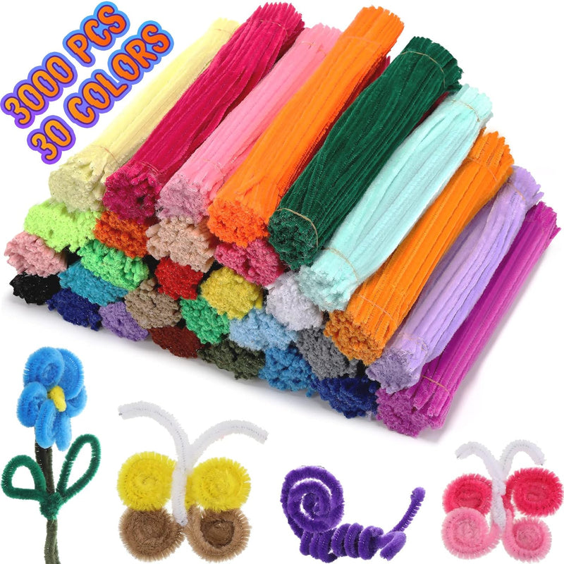 3000 Pcs Pipe Cleaners Craft Supplies Solid Color 6 Mm X 12 Inch Chenille Stem