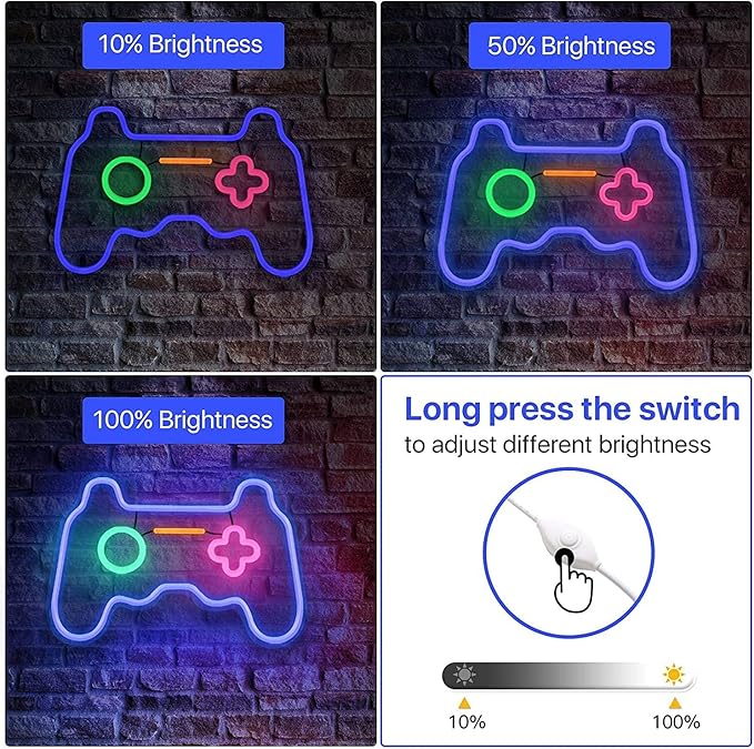 Gamepad Neon Sign LED Dimmable Wall Light for Gaming Room Bedroom Decor Kids Gamer Gift
