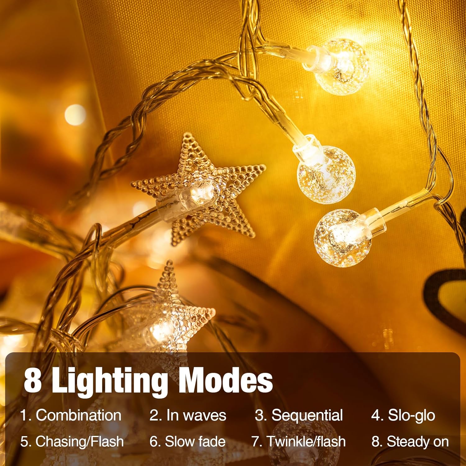 33Ft 80 Led Star String Lights,8 Modes Globe Fairy Lights Battery Operated With Remote&Timer,Waterproof Christmas Globe