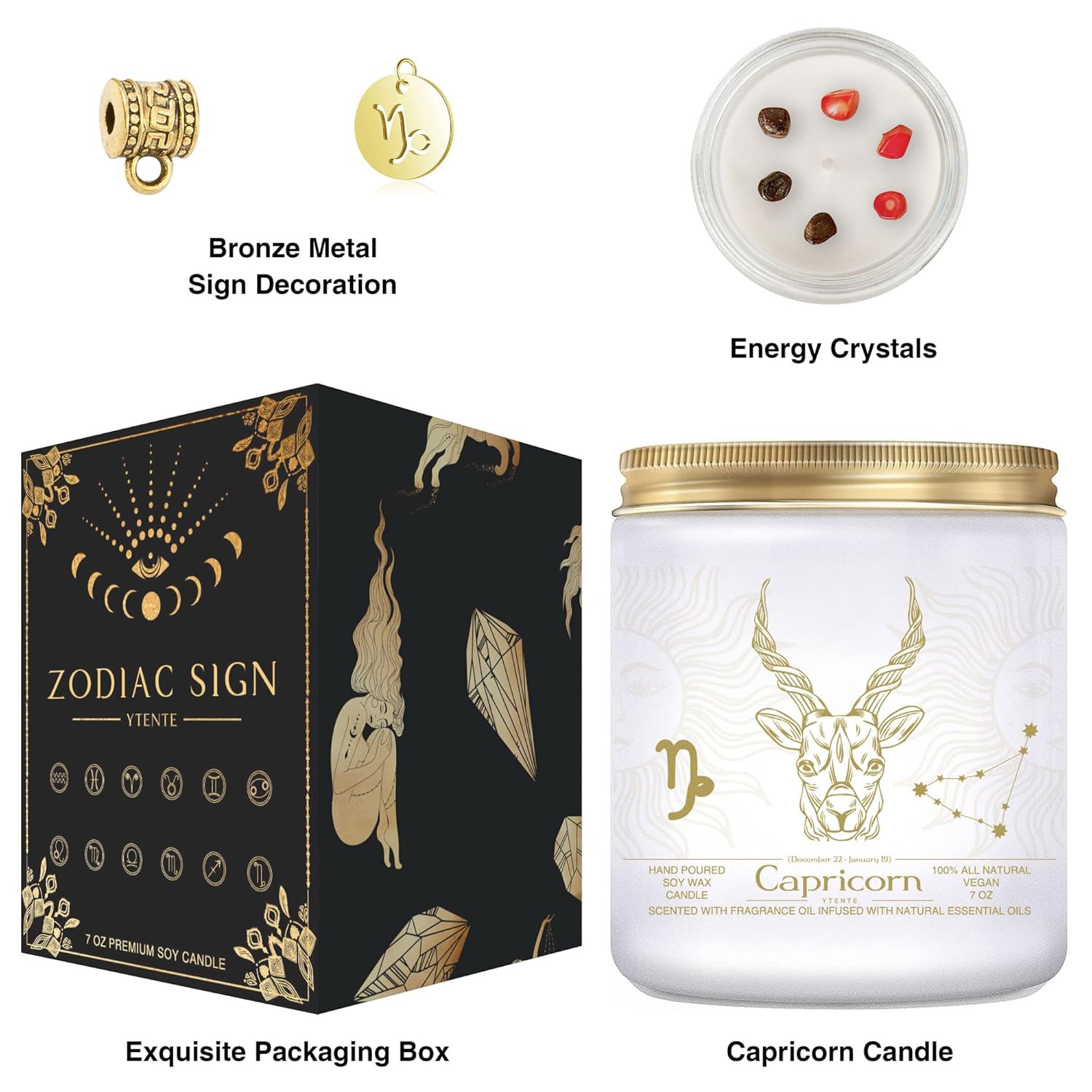 Capricorn Zodiac Sign Candles Gift, Zodiac Crystals Candles Jar, Astrology Lavender Scented Soy Stones Candles Best Friends Gifts For Women Men Sister Brother Funny Birthday Gift…