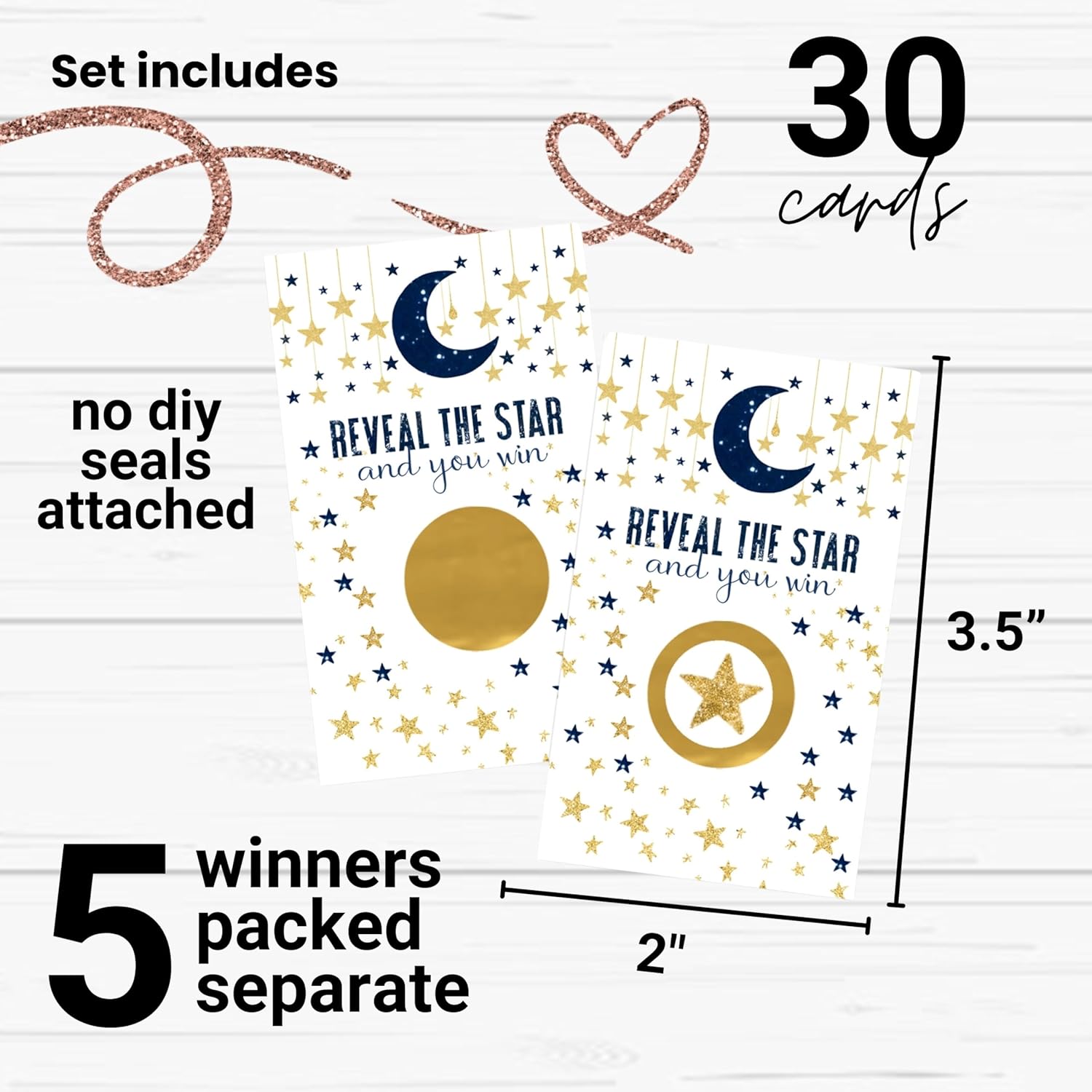 Twinkle Little Star Boy Baby Shower Scratch-Off Game Cards - Blue & Gold Theme - 30 Guest Activity Prizes