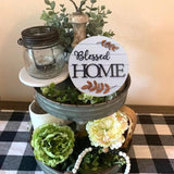 Farmhouse Family Tiered Tray, Mini Wooden Book Stacks Live Laugh Love Blessed Home, Black And White Home Decor For Housewarming Gifts (Blessed Home)