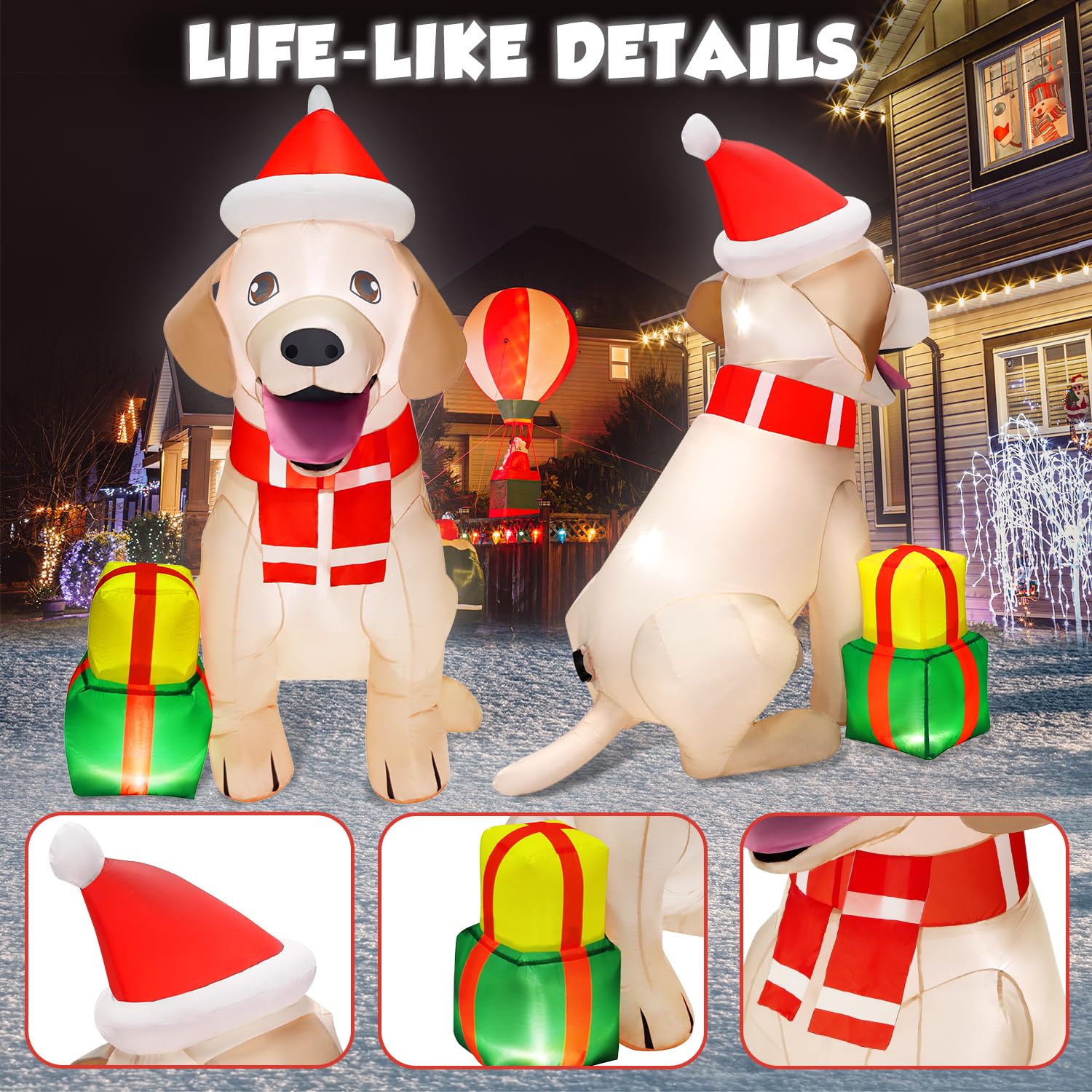 5Ft Christmas Inflatables Decorations Outdoor Vivid Lab Dog With Build-In Bright Led Christmas Blow Up Yard Decoration C