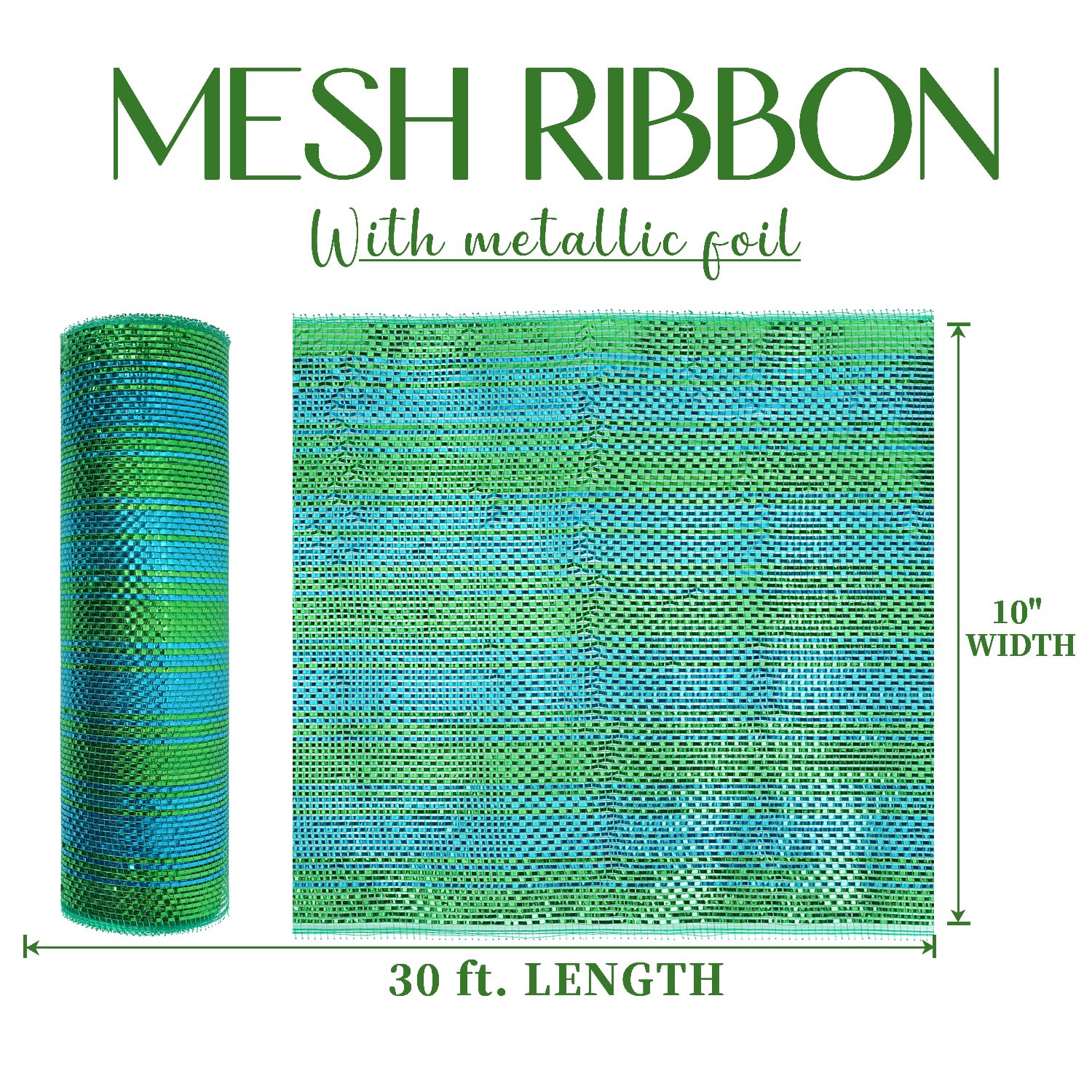 Peacock Ombre Deco Mesh 10 Inch Deluxe Wide Foil Metallic Xmas Mesh Christmas Tree Ribbon Ombre Mesh Ribbon For Christmas Tree, Wreaths, Garland, Gift Wrapping, Bows Making (30 Feet)