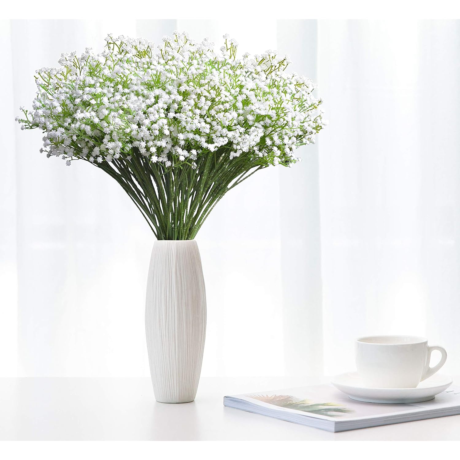 Babys Breath Artificial Flowers, 24 Pcs Fake Flowers Gypsophila Bouquet Fall Flowers Artificial For Decoration, Real Touch Silk Flower For Wedding Christmas Diy Party Home Garden Office(White)