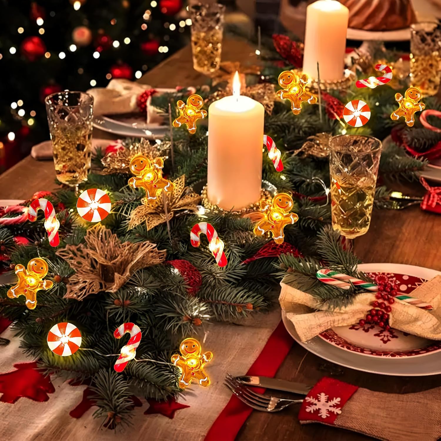 Christmas Gingerbread Decorations, 16Ft 40Led Candy Cane Christmas Fairy Lights Battery Operated, Xmas Gingerbread Man S