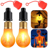 2 Pack Halloween Rechargeable A19 Flickering Flame Light Bulbs With E26 Conversion Interface & Silicone Hanging Sleeve, Fire Bulb For Christmas Party Decorations Outdoor Indoor Home Decor
