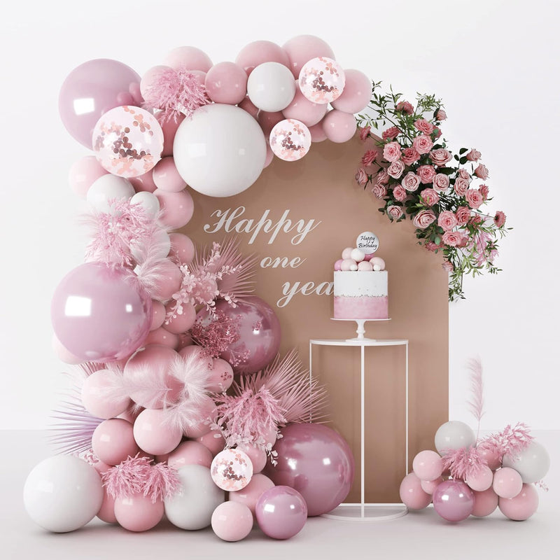 Pink White Balloons Garland Arch Kit 104 Pcs Metallic Pink Gold Confet