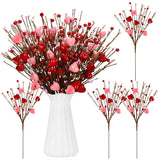 12 Pcs Valentine'S Day Artificial Flower Stems Valentines Red Berry Heart Floral Picks Spray Branches For Flower Arrangements Vase Filler For Mother'S Day Wedding Gifts Home(Red, Pink)