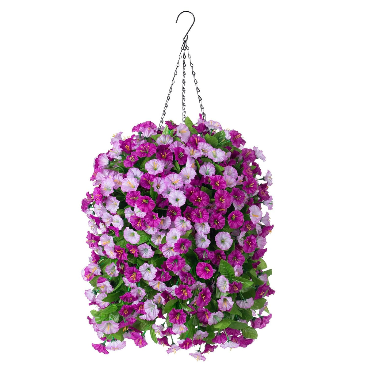 Artificial Flowers With Hanging Basket, Outdoor Faux Plants Silk Morning Glory Vines, Fake Green Arrangement For Garden Patio Spring Summer Decor(Darkorchid)