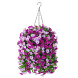 Artificial Flowers With Hanging Basket, Outdoor Faux Plants Silk Morning Glory Vines, Fake Green Arrangement For Garden Patio Spring Summer Decor(Darkorchid)