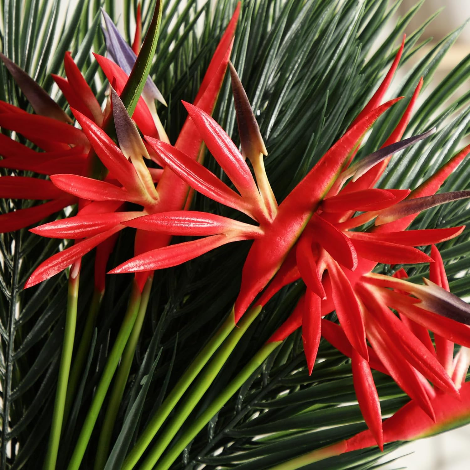 28 Pcs Bird Of Paradise Stems Artificial Plant 22 Inch Faux Tropical Flowers And 19.7 Inch Fake Palm Leaves For Garden Verandah Wedding Floral Arrangement Hawaiian Luau Decorations