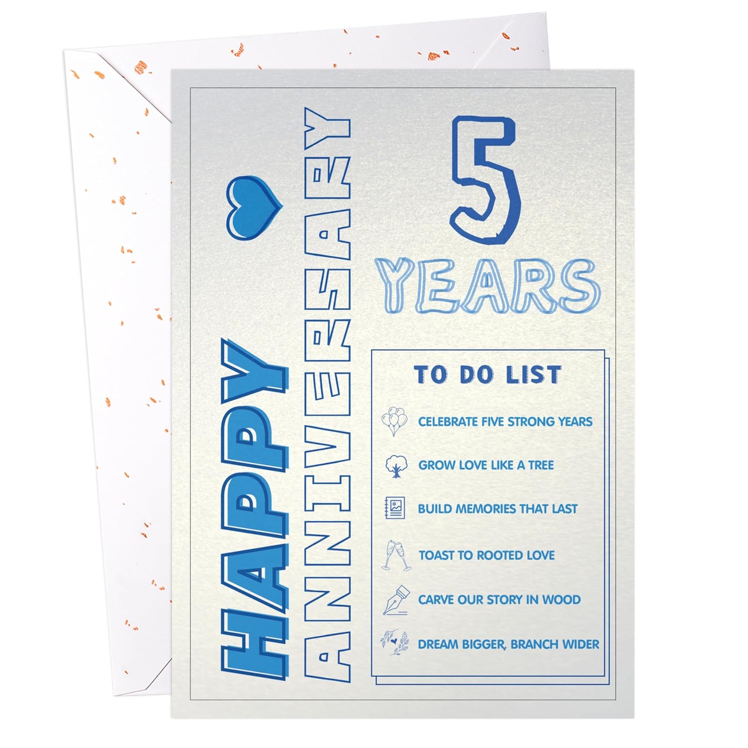 5Th Anniversary Card – Modern Love To-Do List Greeting Card, Single Card With Envelope