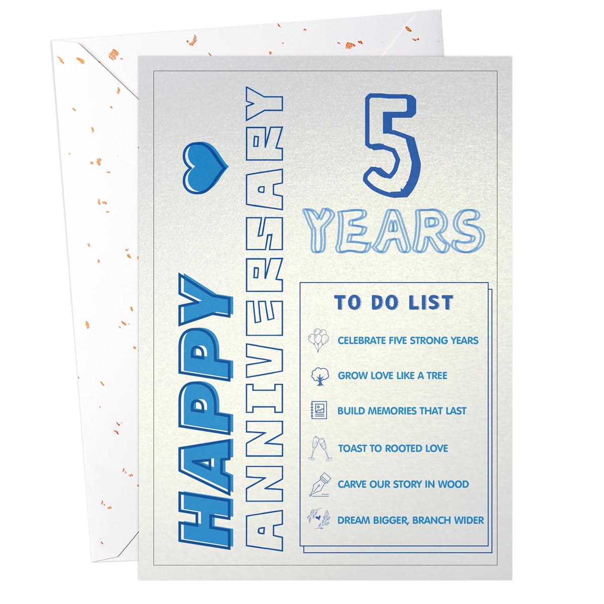 5Th Anniversary Card – Modern Love To-Do List Greeting Card, Single Card With Envelope
