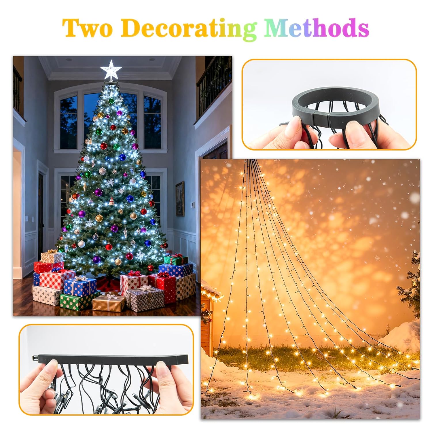 Christmas Tree Lights With Remote, 6.5Ft 400Led Christmas Lights16 Lines Color Changing Warm White & Cool White 11 Modes