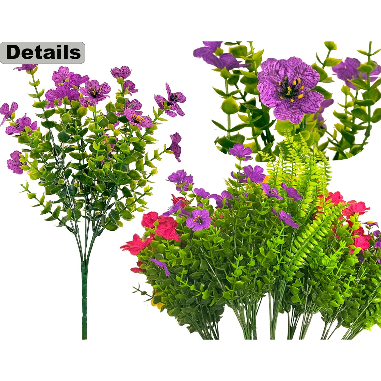 Artificial Flowers For Outdoors, 16 Bundles Artificial Plants Outdoor Fake Flowers Uv Resistant, Outdoor Fake Plants Faux Silk Flowers For Porch Outside Planter Window Box Garden