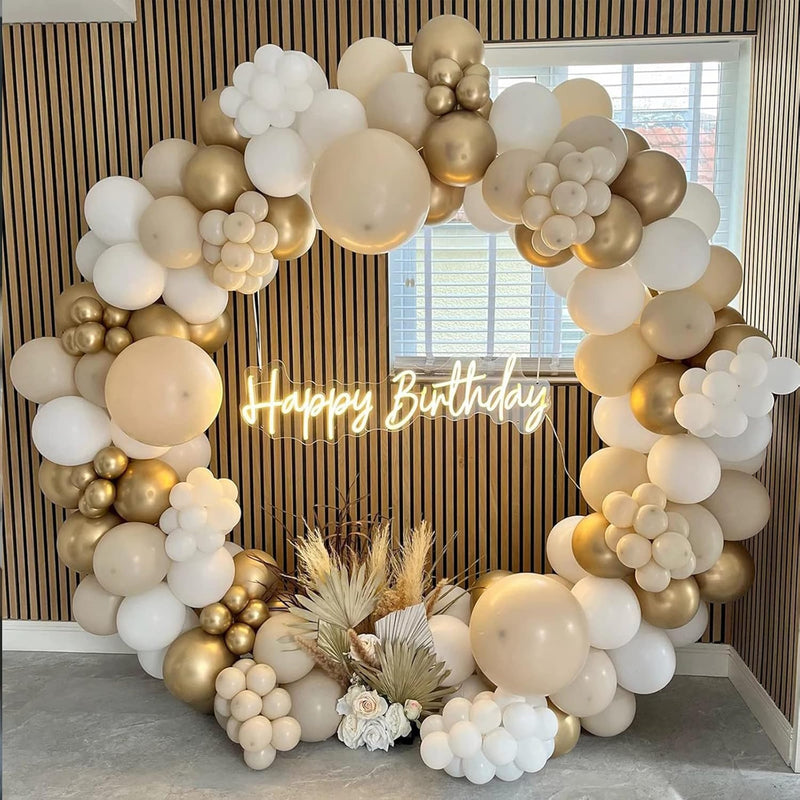 White Sand Gold Balloons Garland Arch Kit,156Pcs White Nude Balloons W