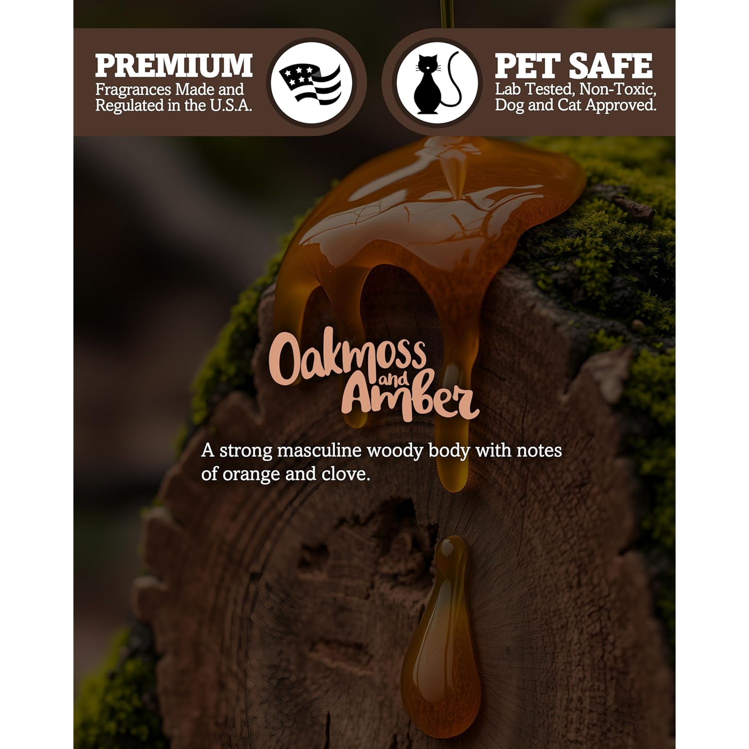 Oakmoss & Amber Scented Natural Soy Candle, Essential Fragrance Oils, 100% Soy, Phthalate & Paraben Free, Clean Burning, 9 Oz.