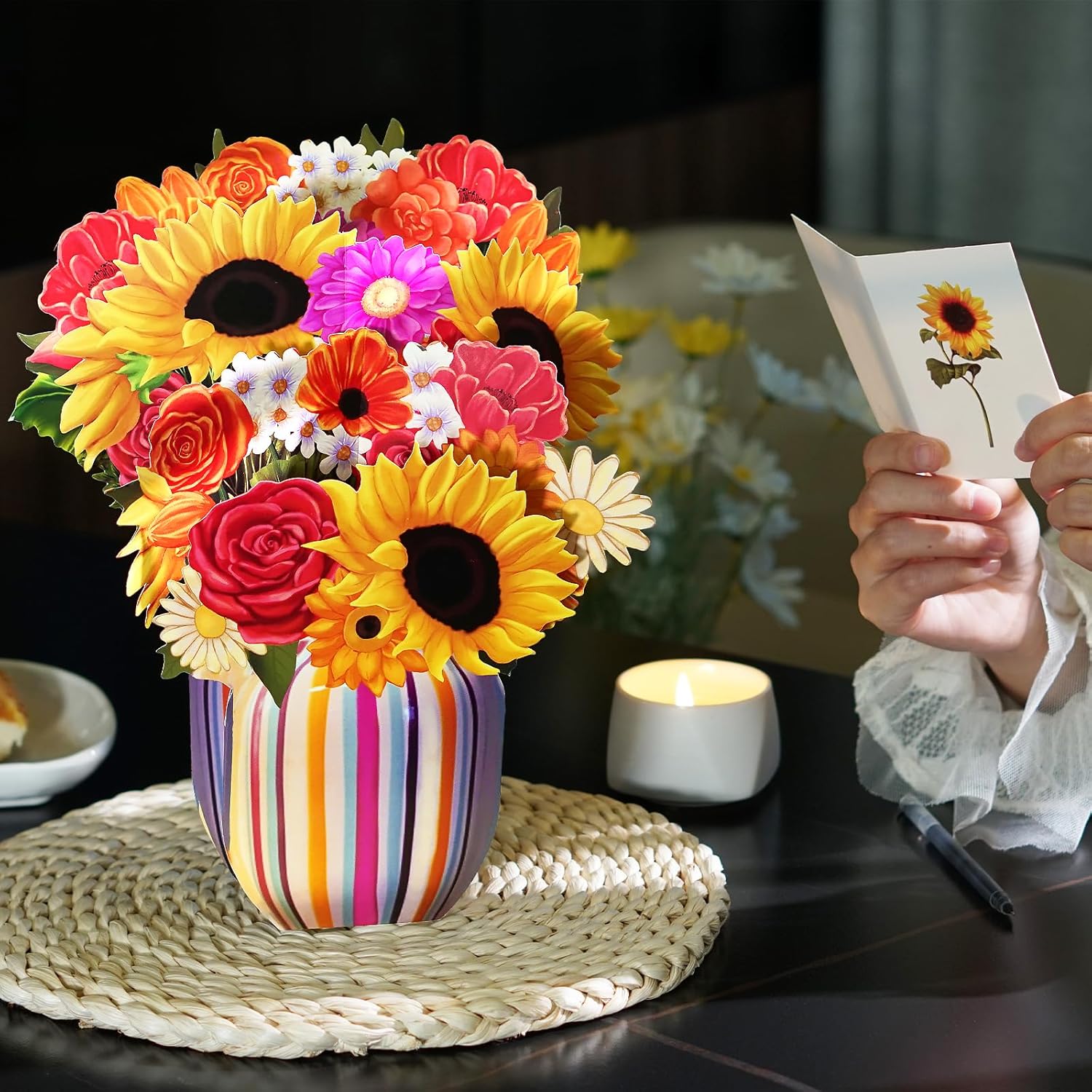 Pop Up Greeting Cards For Women - Paper Sunflower Flower Bouquet 3D Popup Birthday Card, Anniversary Card, Get Well Gifts For Mother From Daughter And Son