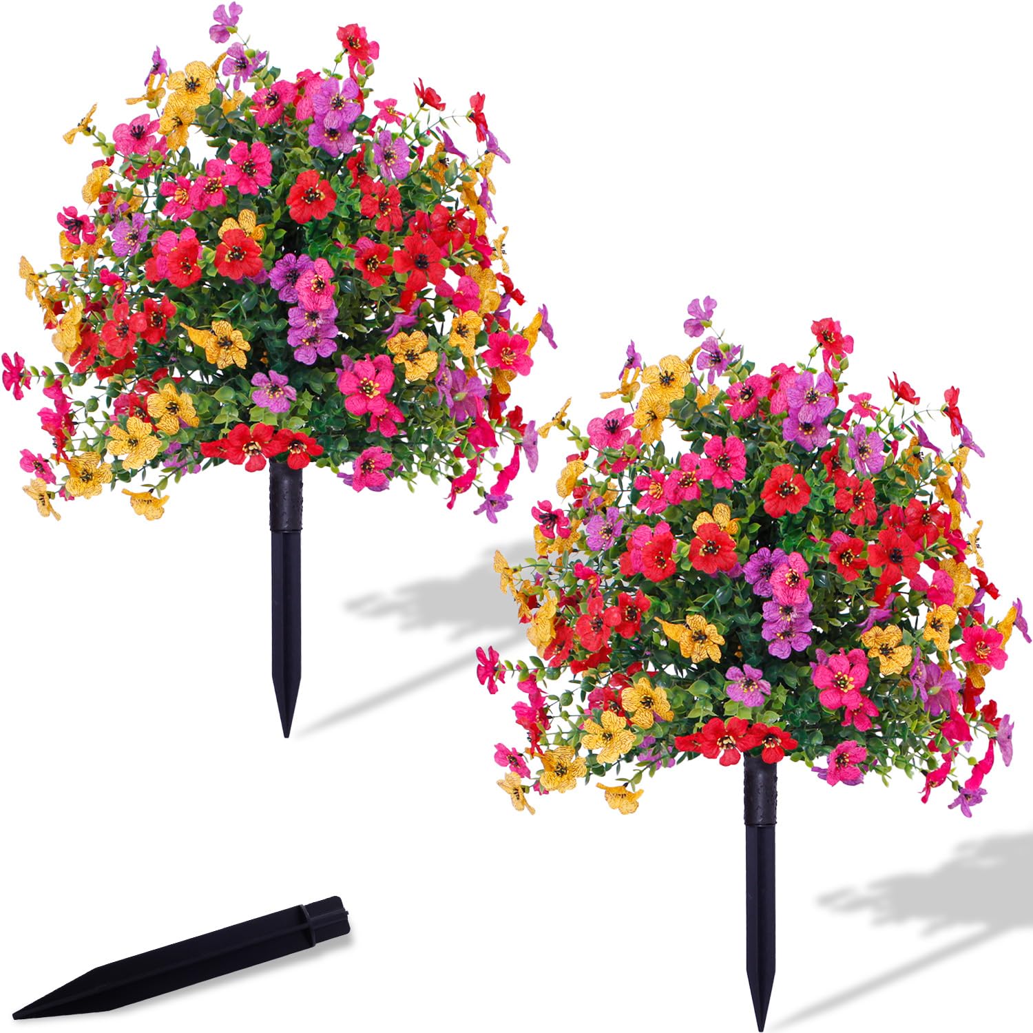 22‘’ Outdoor Artificial Flowers Topiary Ball,2 Set Of Uv-Resistant Artificial Green Plants Boxwood With Ground Spikes,For Decorating Home Patios, Porches, And Courtyards.