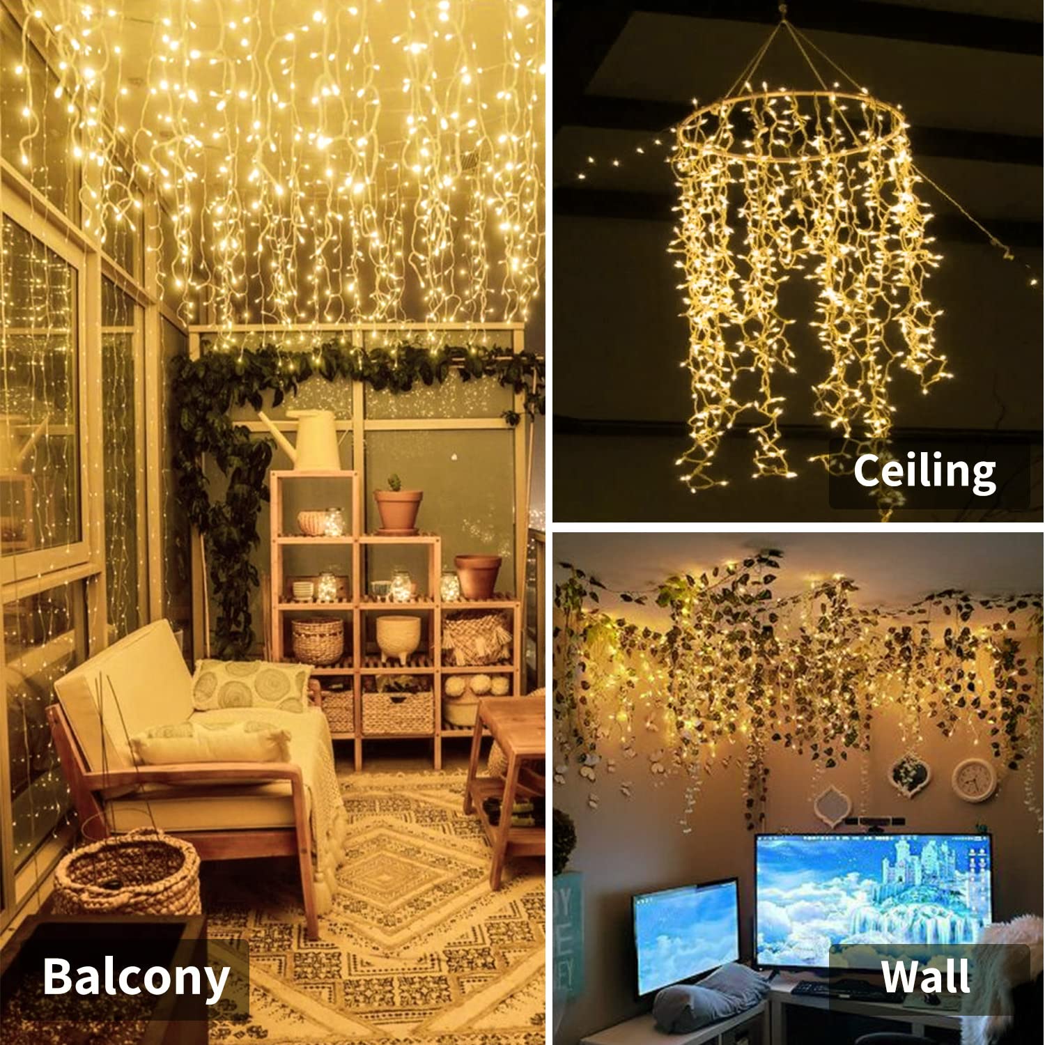 13Ft Icicle Christmas Lights 96 Led, Usb/Battery Powered, Remote Timer, 18 Drops Curtain Fairy Light For Wedding Christm