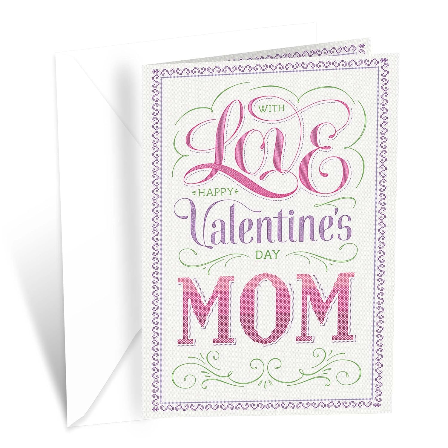 Mom Valentine'S Day Card, Made In America, Eco-Friendly, Thick Card Stock With Premium Envelope 5In X 7.75In, Packaged In Protective Mailer (Embroidery)