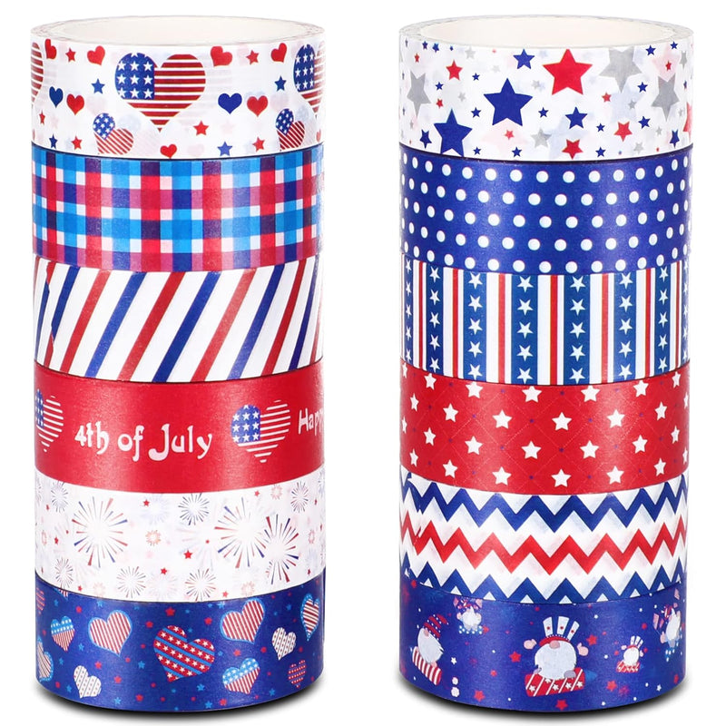 12 Rolls 4Th Of July Washi Tape, Red White Blue Washi Tape, Patriotic