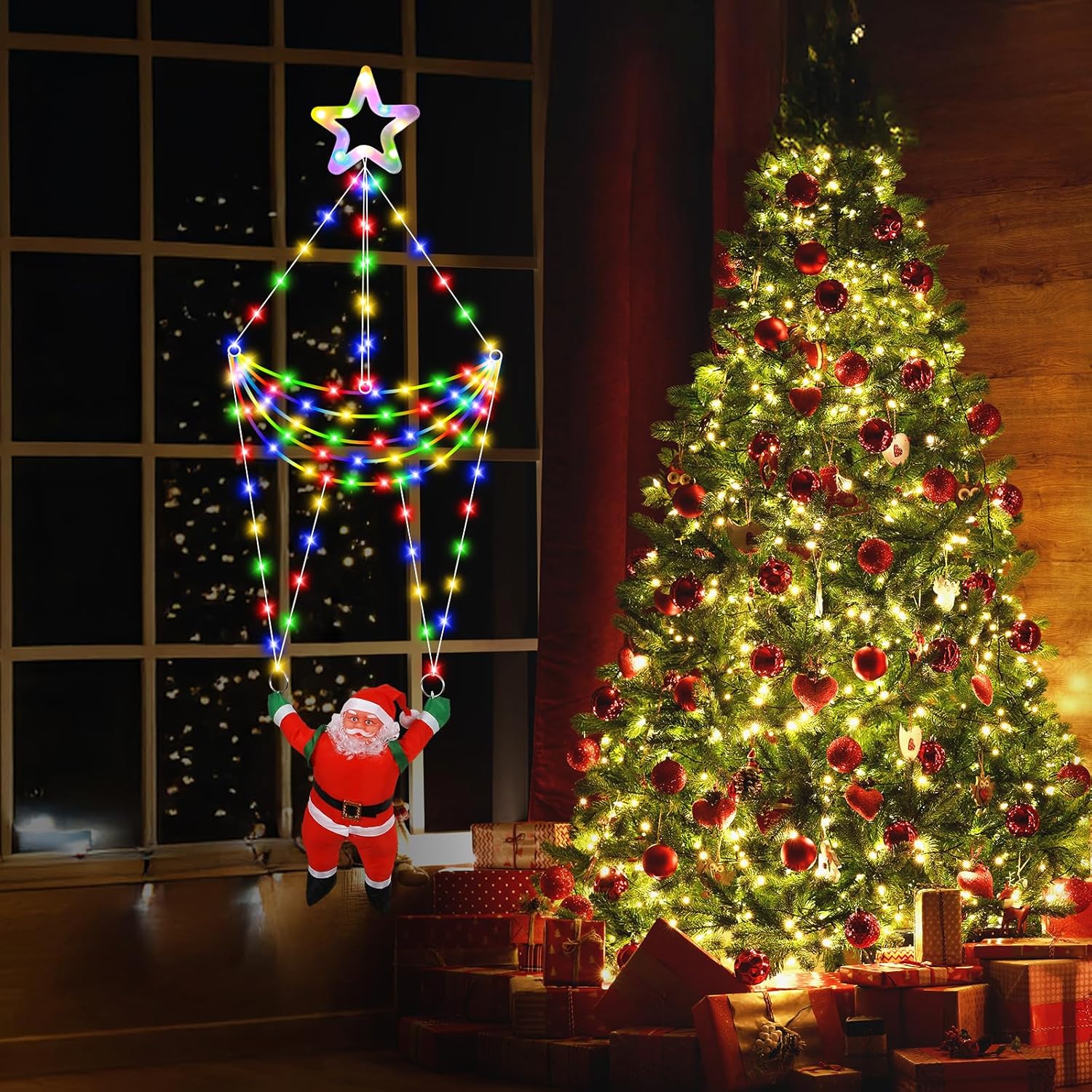 Led Christmas Parachute Lights With Santa Claus, 3.66Ft, 8 Modes Hanging Lights For Indoor Outdoor Porch Roof Eave Balco