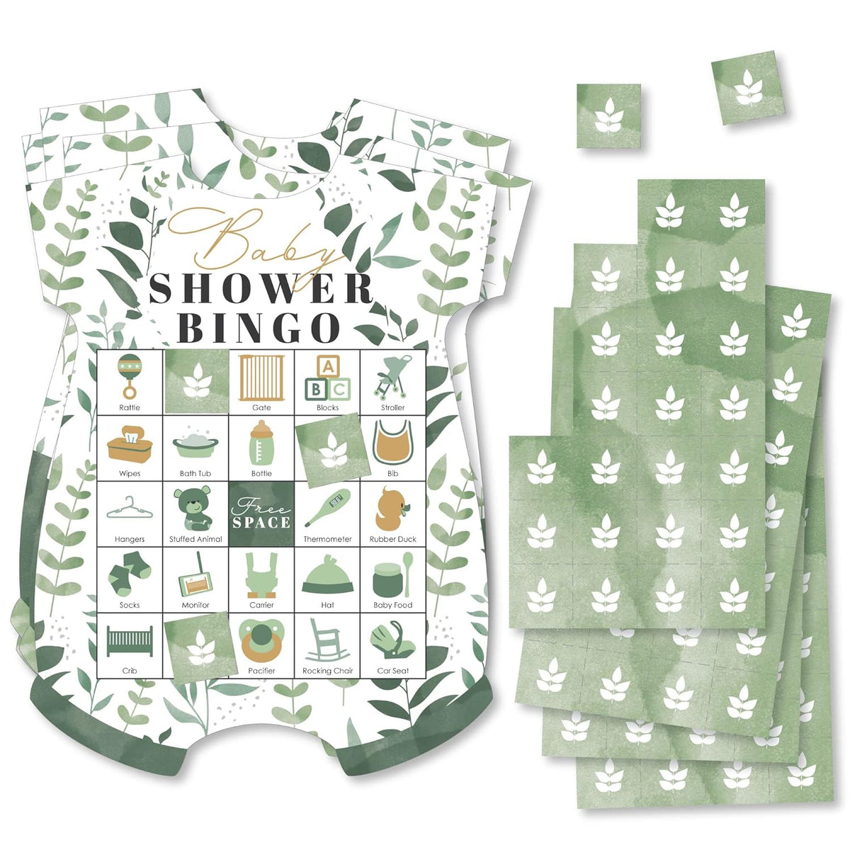 Big Dot of Happiness Boho Botanical Baby Shower Bingo Game - 18 Picture Bingo Cards with Markers, Baby Shower Party Supplies
