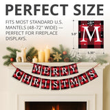 Merry Christmas Banner - Buffalo Plaid Merry Christmas Sign For Fireplace Mantel - Premium Indoor Xmas Decorations For Home & Party - Living Room Christmas Decorations For Mantle!