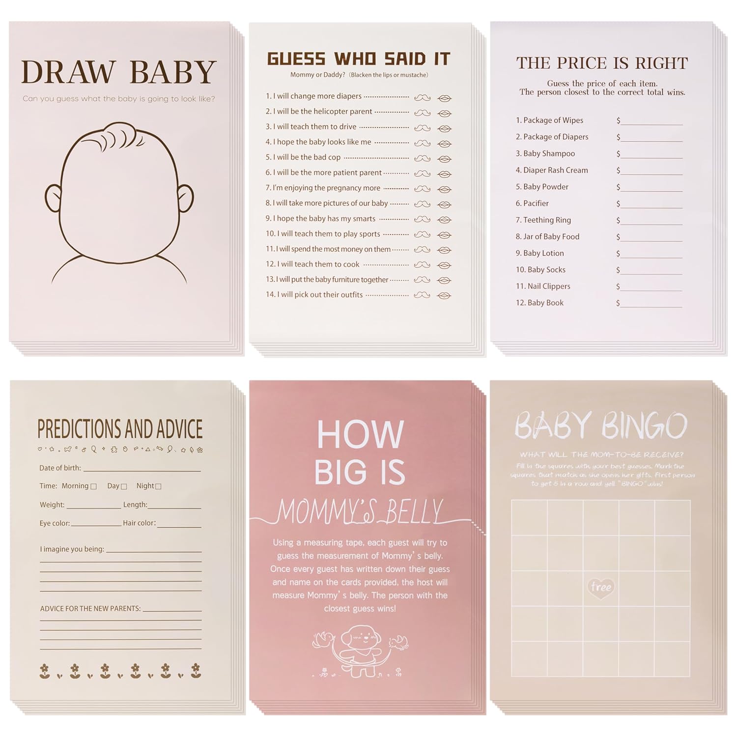 150 Pcs Baby Shower Games Cards Set - 6 Fun Games Including Bingo, Don'T Say Baby, Price Is Right, And More, Perfect For Up To 25 Guests, Ideal For Party Shower Celebrations