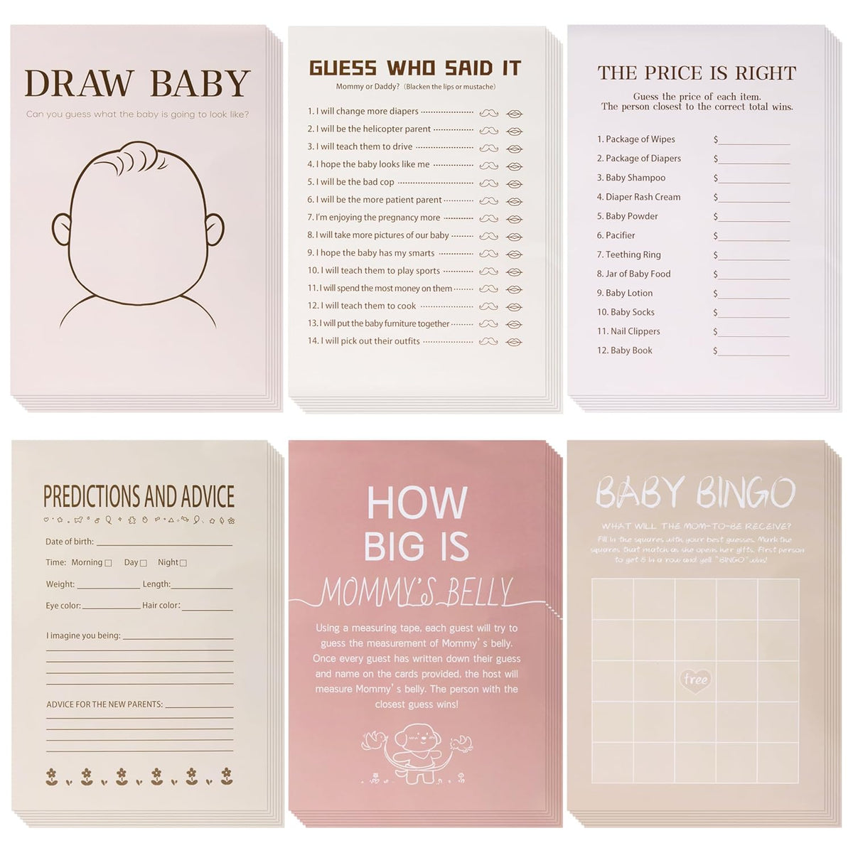 150 Pcs Baby Shower Games Cards Set - 6 Fun Games Including Bingo, Don'T Say Baby, Price Is Right, And More, Perfect For Up To 25 Guests, Ideal For Party Shower Celebrations