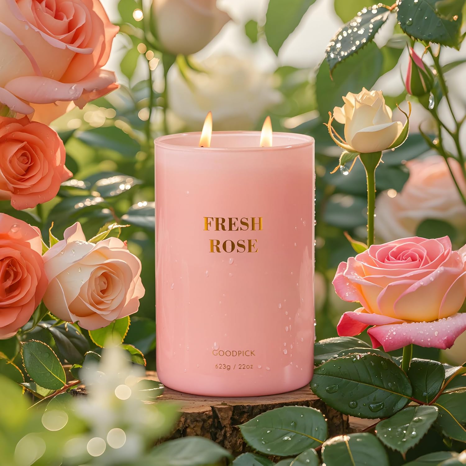Fresh Rose Candles For Women, Pink Candle, Soy Wax 22Oz Large 120 Hours Burning, Aromatherapy Candles
