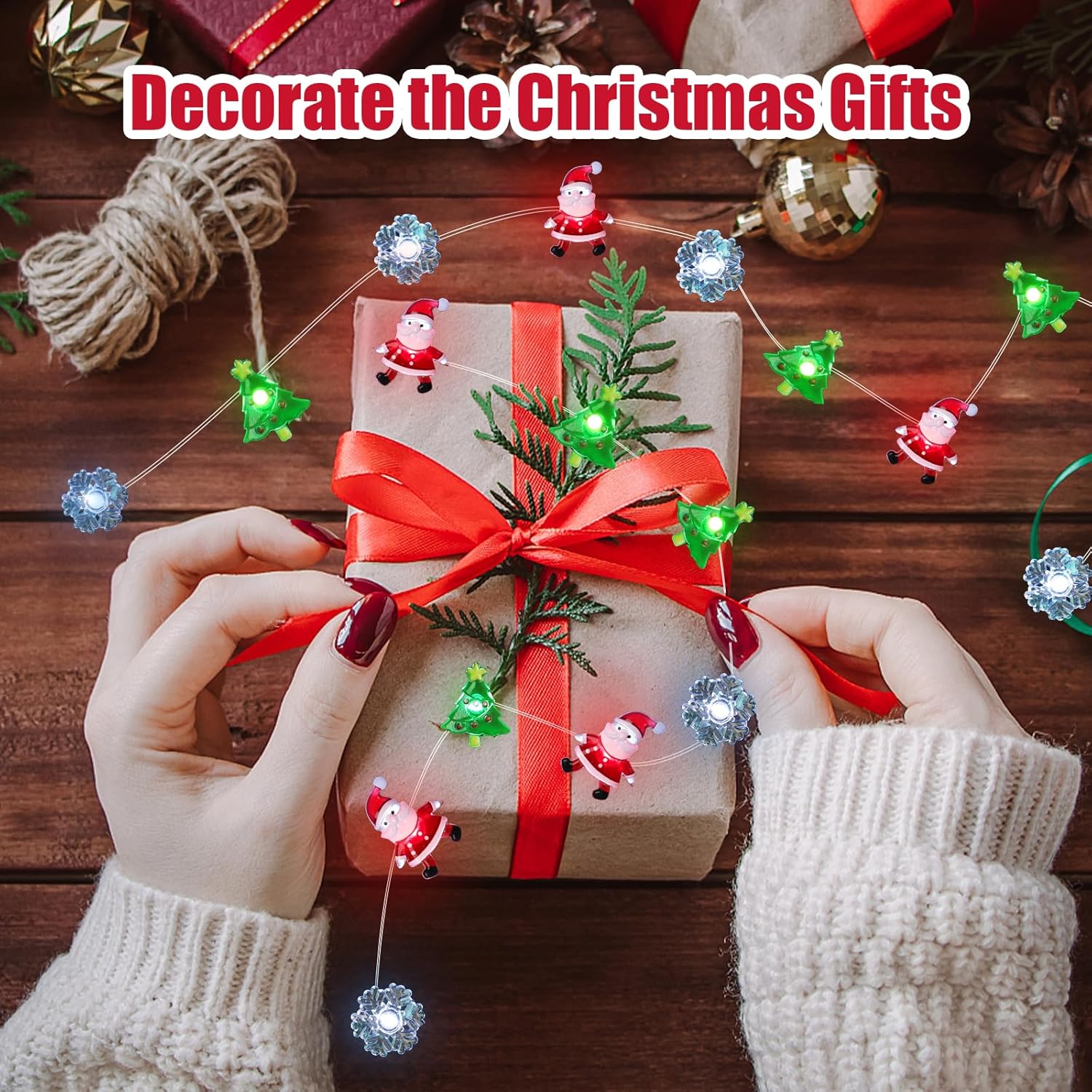 Christmas Lights Santa Snowflake Christmas Tree String Lights, 30 Leds 10Ft Battery Powered, Christmas Decorations Xmas