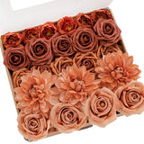 Artificial Flowers Fake Silk Dahlia Faux Foam Roses Combo For Diy Wedding Bouquets Centerpieces Arrangements Bridal Shower Party Home Decorations, Amber & Terracotta, 23Pcs