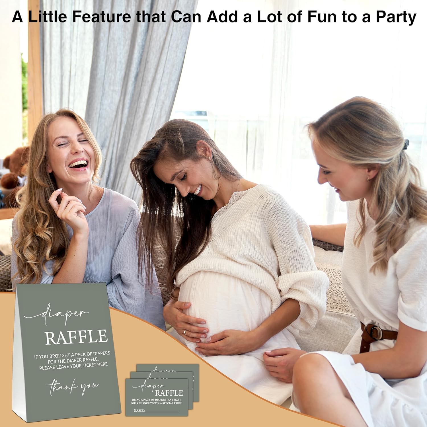 Minimalist Baby Shower Games, 50 Diaper Raffle Tickets + 1 Self-Standing Sign For Gender Reveal Baby Announcement Party Favor Supplies - B06