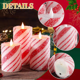 3 Pcs Christmas Flameless Pillar Candles Led Candy Cane Peppermint Stripe Red And White Glitter Battery Operated Candles For Xmas Holiday Centerpiece Home Party Decor