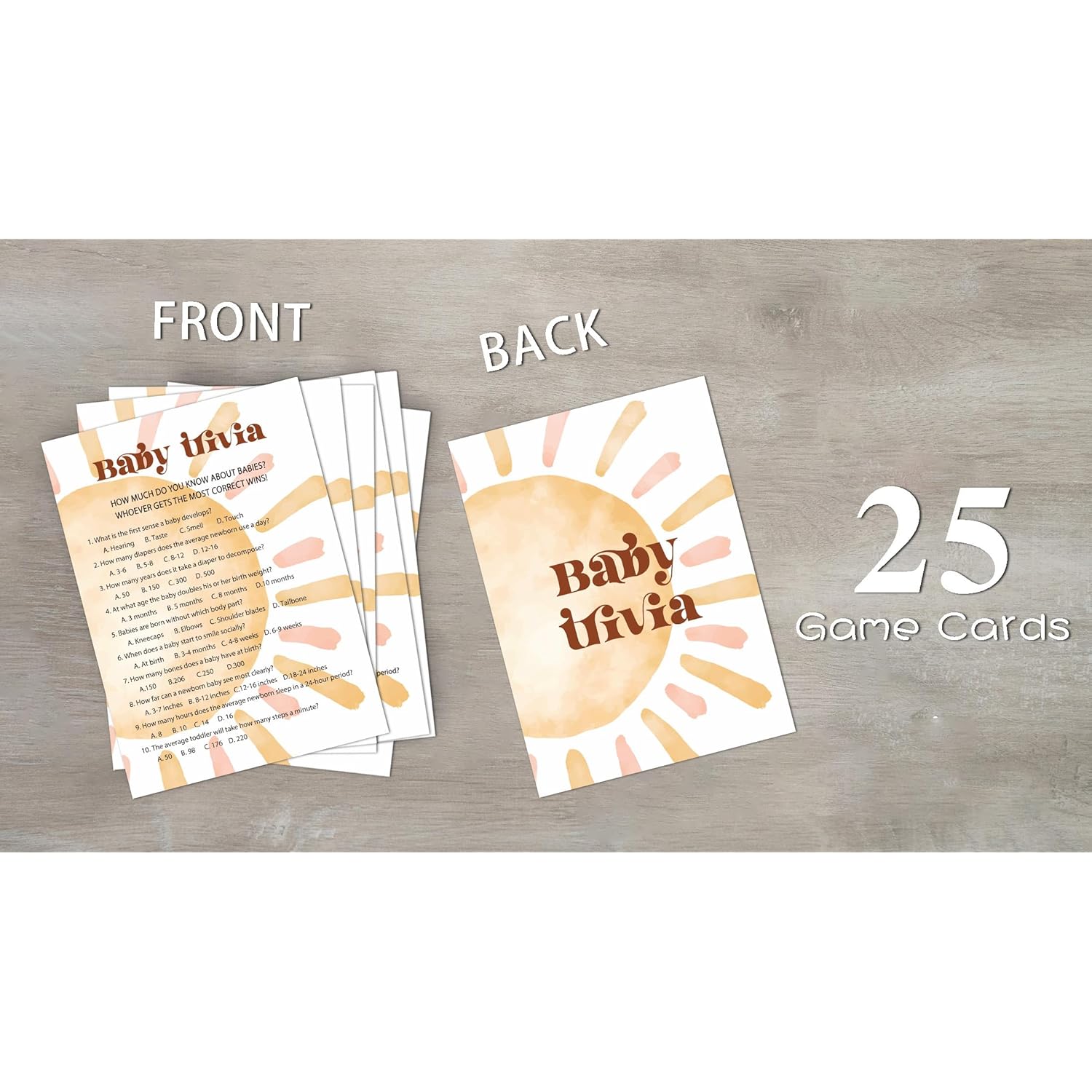 Baby Shower Games For Boy, Boho Sun Baby Trivia Baby Shower Game, Sunshine Here Comes The Son Gender Reveal Games, Set Of 25 Cards(Bohosun002)