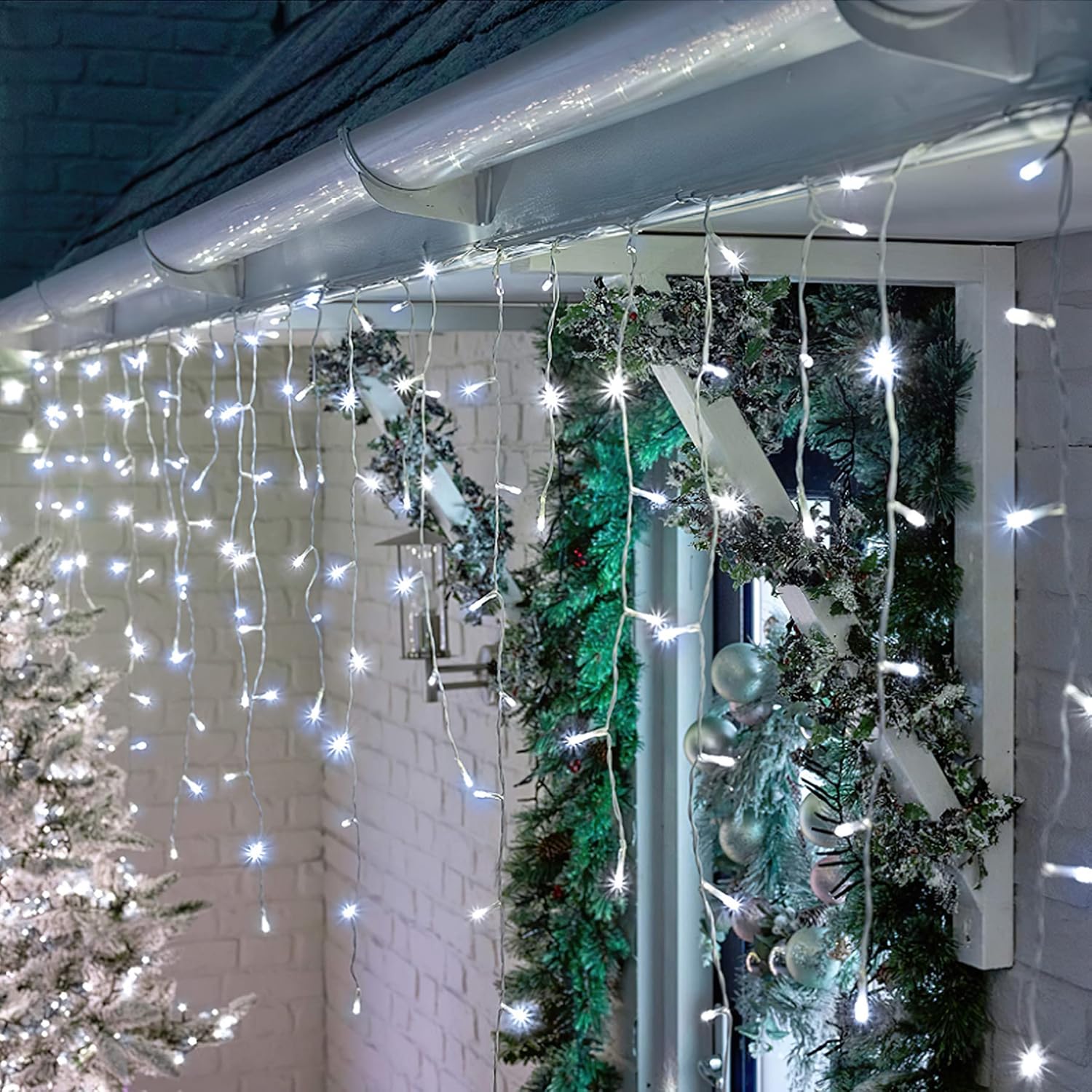 Christmas Lights Outdoor, 33Ft 400 Led Icicle Lights For Outside, Plug In Curtain String Lights With 8 Modes Waterproof
