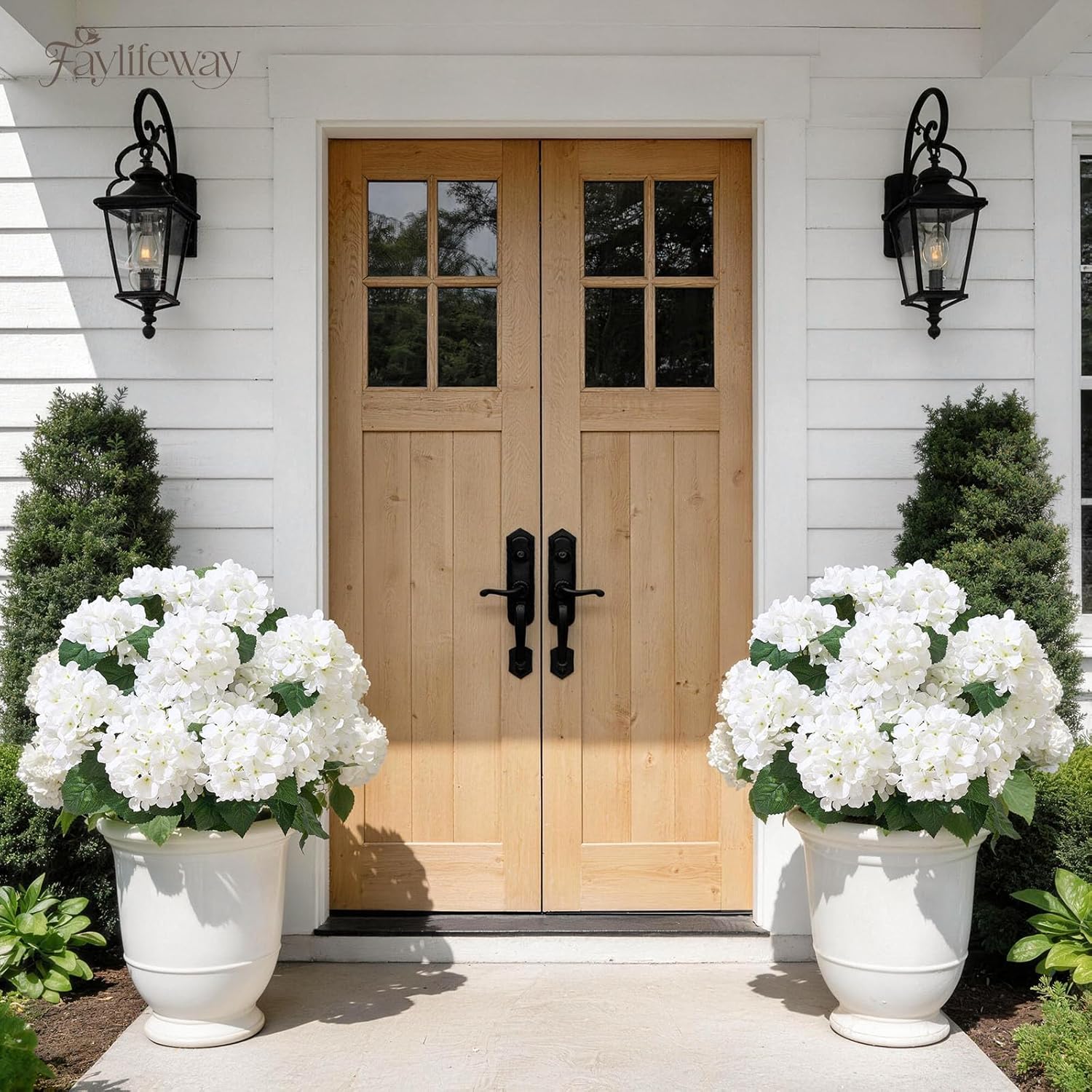 12 Heads Artificial Flowers For Outdoors, Uv Resistant Faux Hydrangea Flowers For Outdoor Planters Front Porch Garden Window Box Patio Decor ?White?