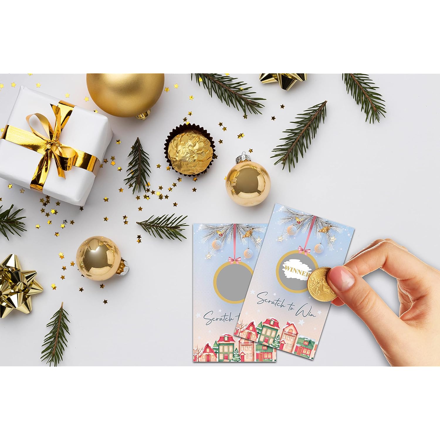 Christmas Scratch Off Game Cards, Scratch Off Stickers Holiday Games, Lottery Raffle Tickets, Christmas Party Supplies Decorations, New Year Activities For Adults Friends (50 Pack)-05