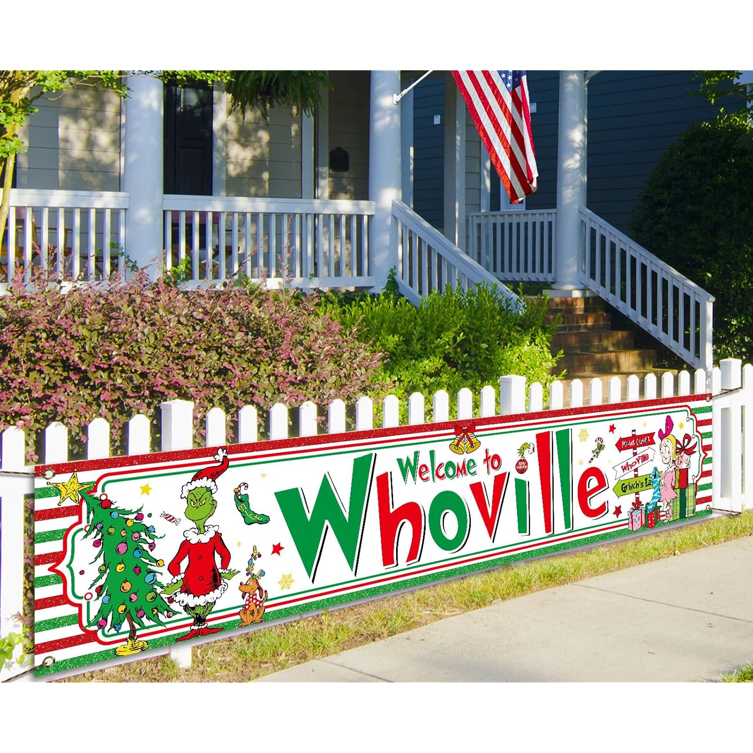 Welcome To Christmas Fence Banner Winter Holiday Party Decoration Xmas Decor Yard Outdoor Hanging Banner