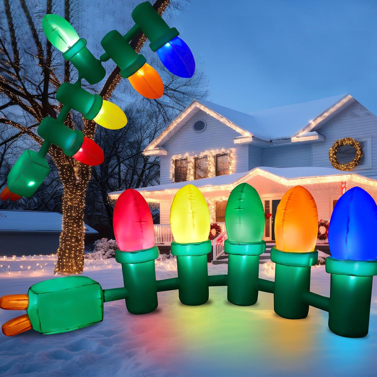 3.3 Ft Tall 10 Ft Long Giant Inflatable Christmas Light Bulb With Led Lights Outdoor Decoration Xmas Blow Up Ornament Bu