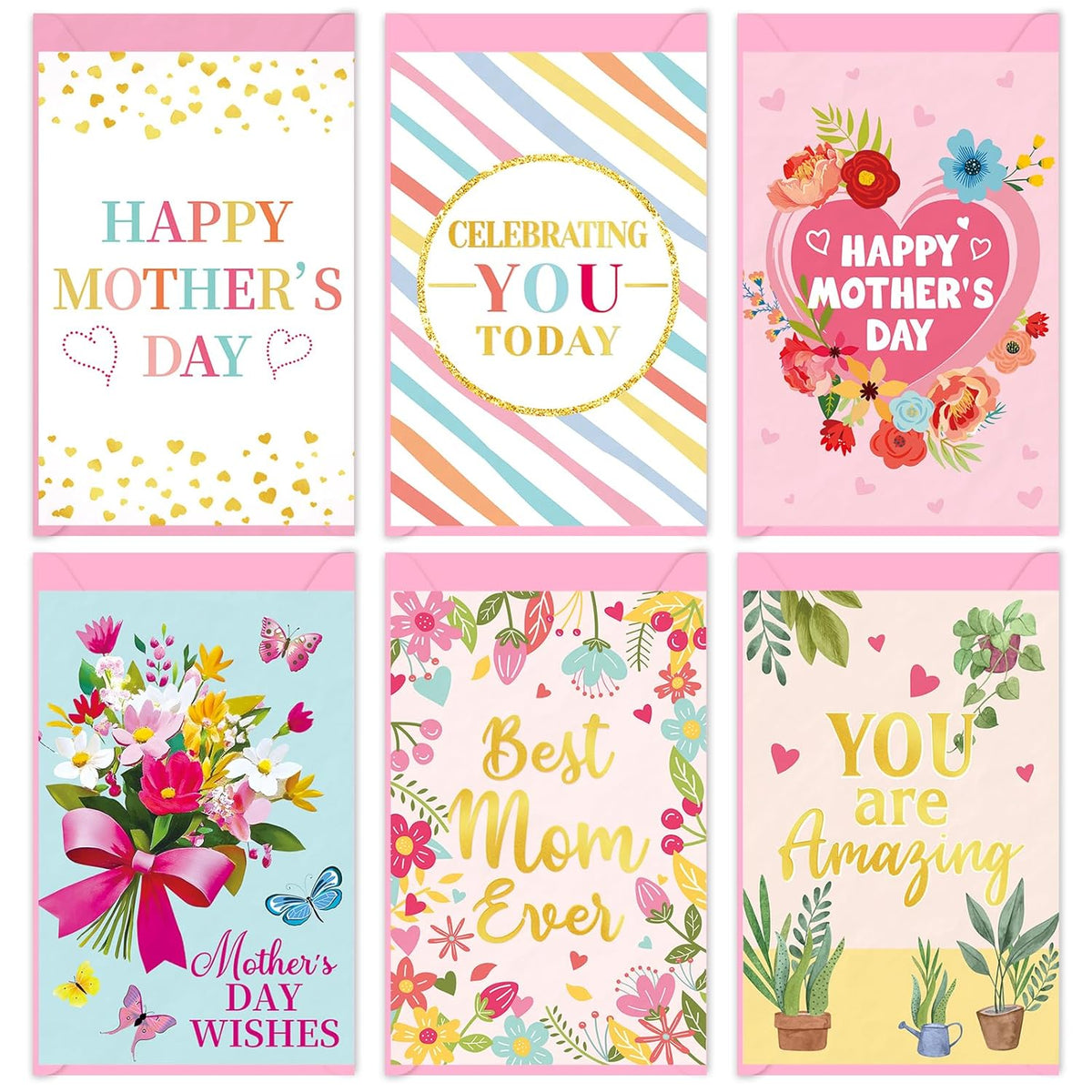 Mothers Day Cards Decorably Gold Foiled And Textured Happy Mothers Day Card Set With Floral Designs Gift Cards For Mom Wishes Printed Message Inside