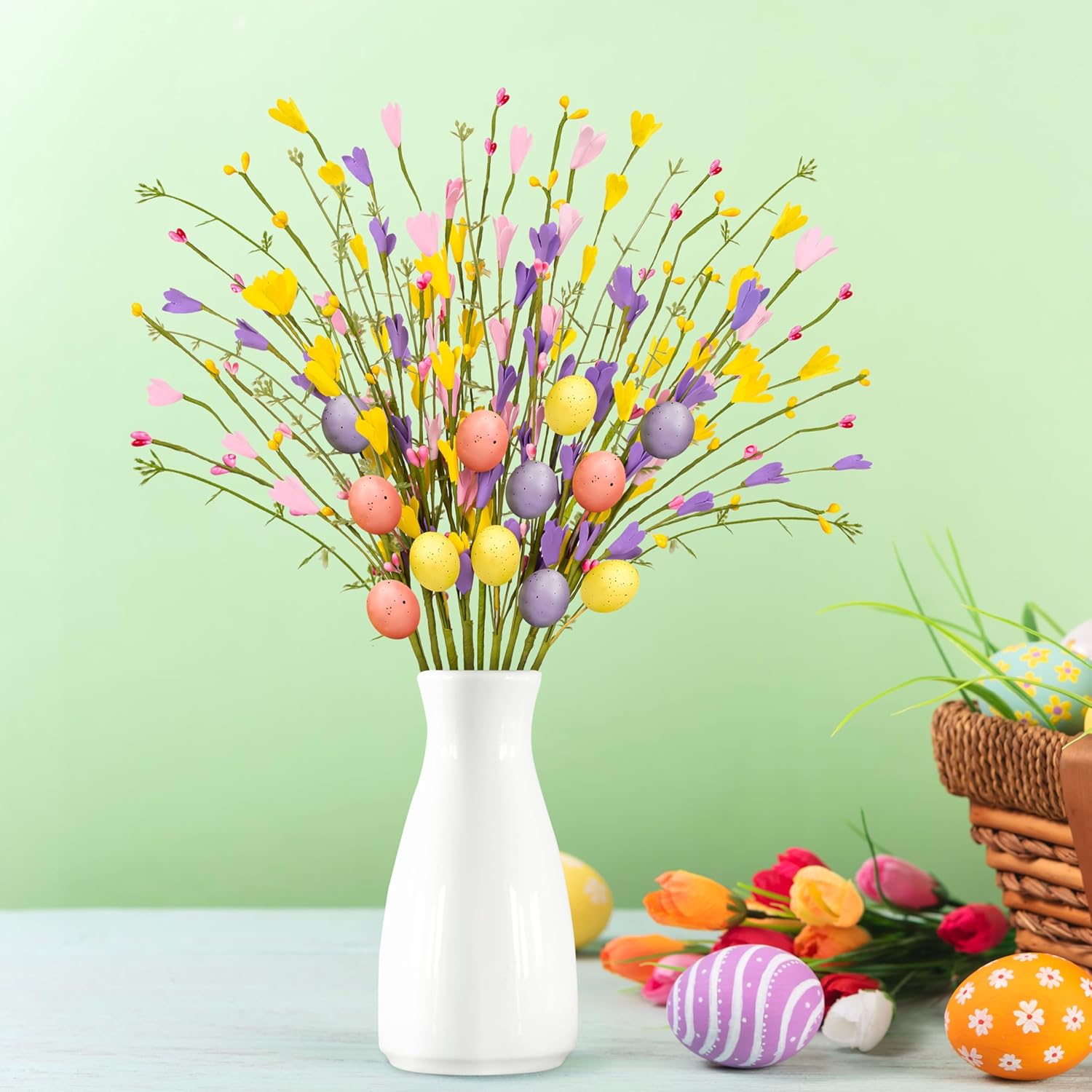 15Pcs Easter Decorations Egg Picks - Spring Artificial Floral Stems Decor Flowers Arrangement For Home Vase Table Centerpiece